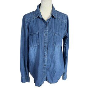 JustFab women's jean shirt long sleeve collared button down blue size small